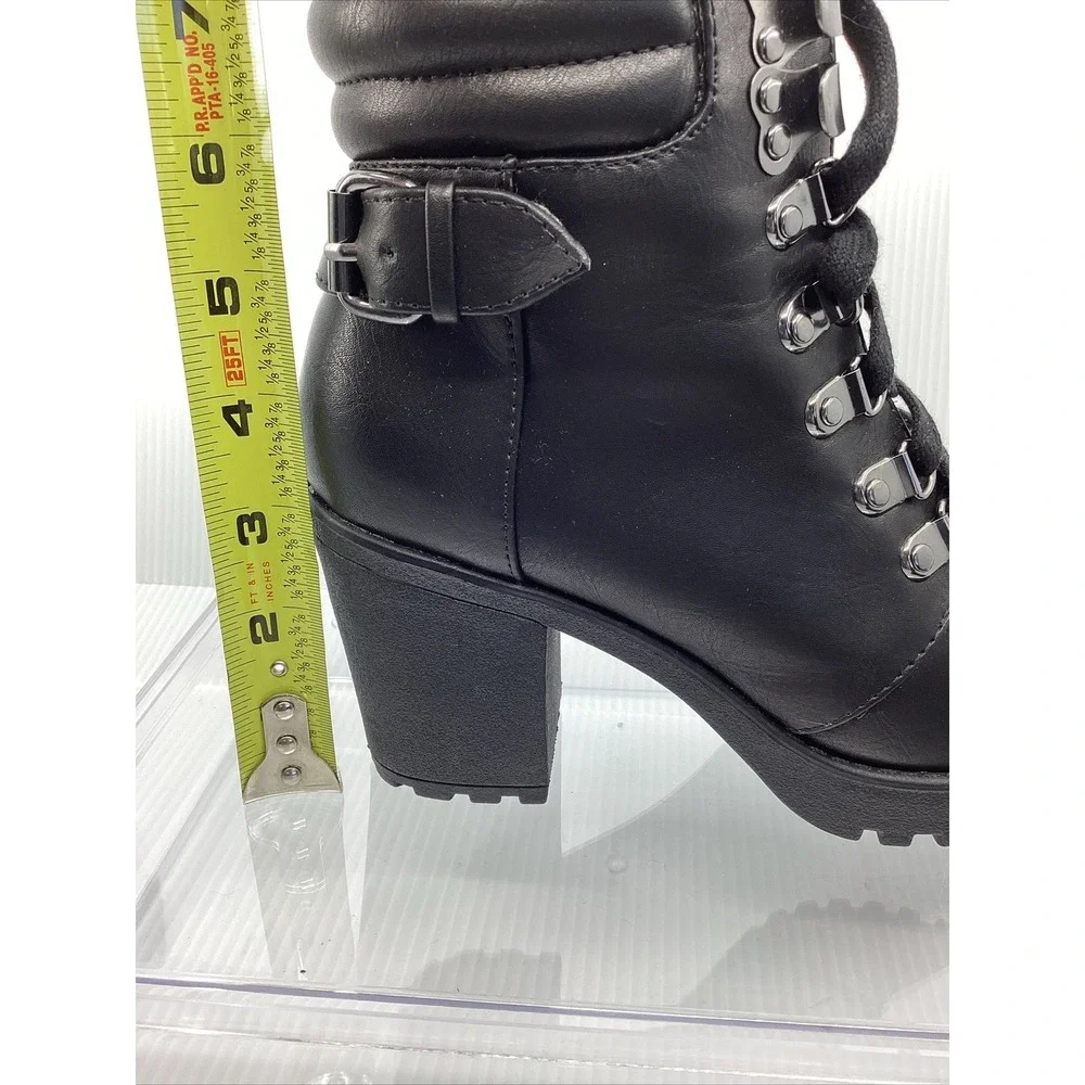 Mia Boots Womens 6 Black Vegan Block Heel Booties Lace Zip Goth Punk Grunge D4